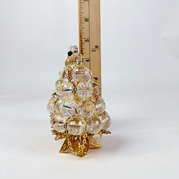 Crystal Glass 2 Christmas Trees With Gold Accents & Floral Details Elegant Holid - Picture 8 of 9